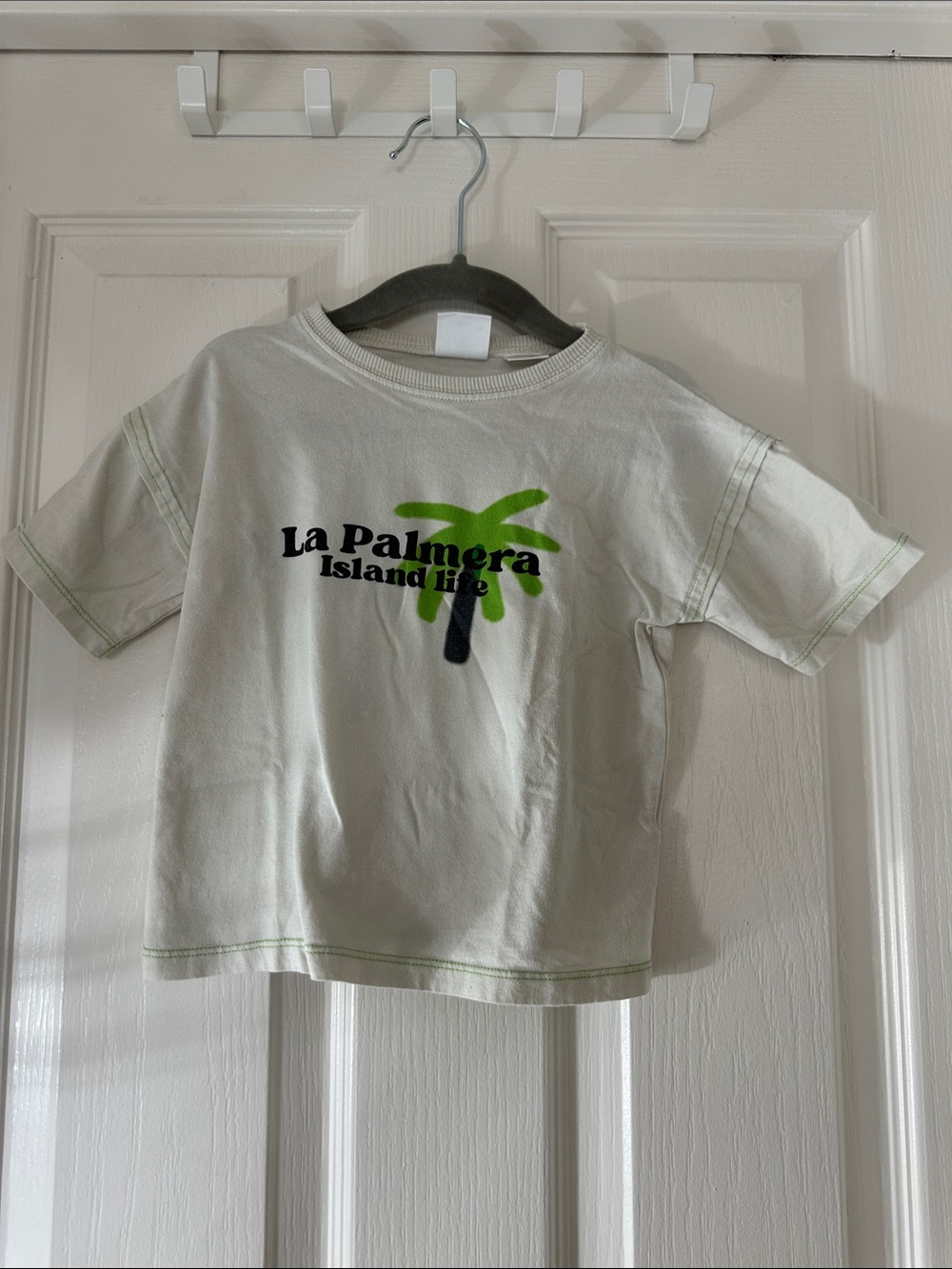Zara White Kids Tee with Green Palm Graphic